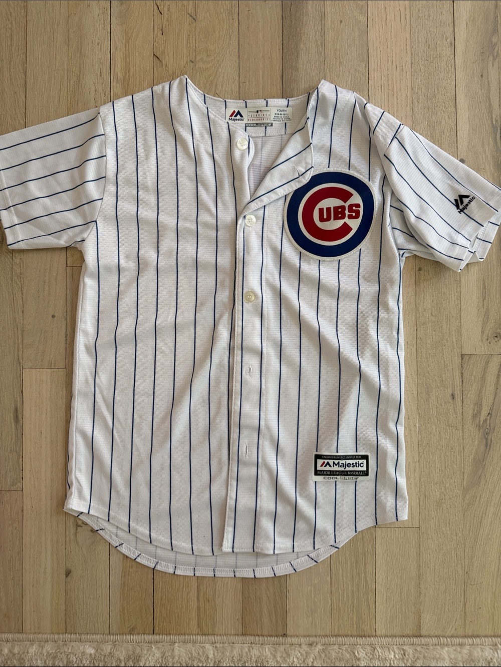 Majestic White Baseball Button-Down Cubs Patch Bryant 17